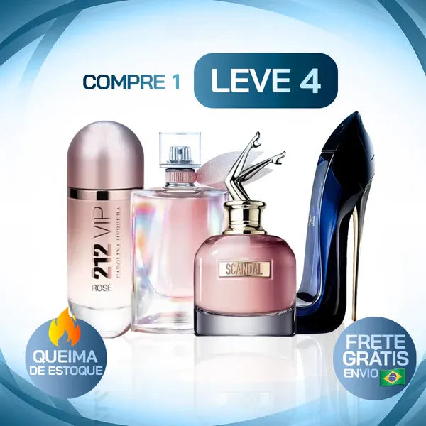 Kit 4 Perfumes Femininos Importados (100ml) - La Vie, 212 rosé, Good Girl, Scandal [QUEIMA DE ESTOQUE]