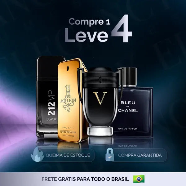 Kit Magnata - 4 Perfumes Masculinos Importados (100ml) - 1 million | 212 black | Invictus V| Bleu - [QUEIMA DE ESTOQUE]